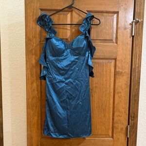 Teal satin  Ruffle Dress, new with tags, HOCO